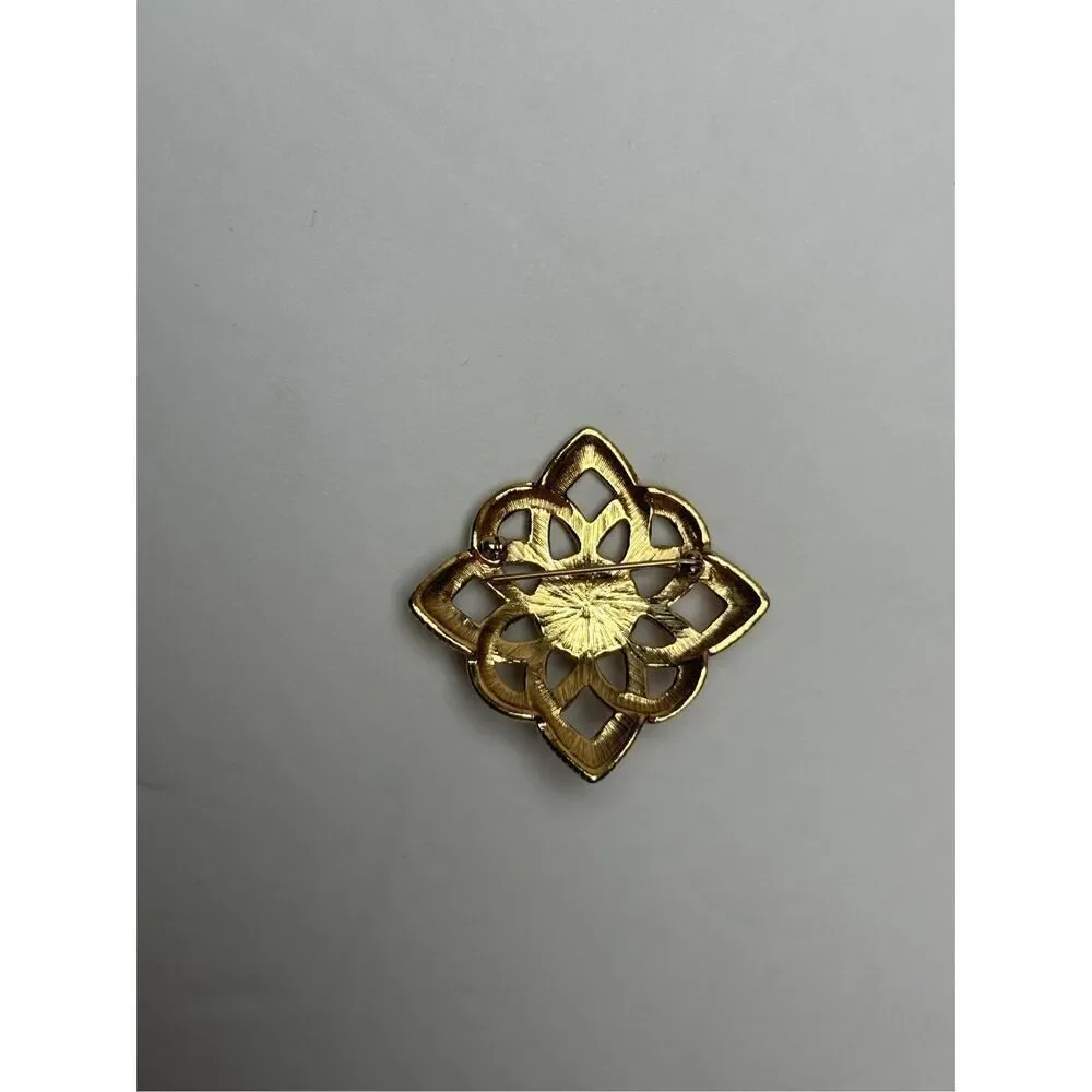 Vintage Gold-Tone Filigree Brooch with Faux Pearl Center